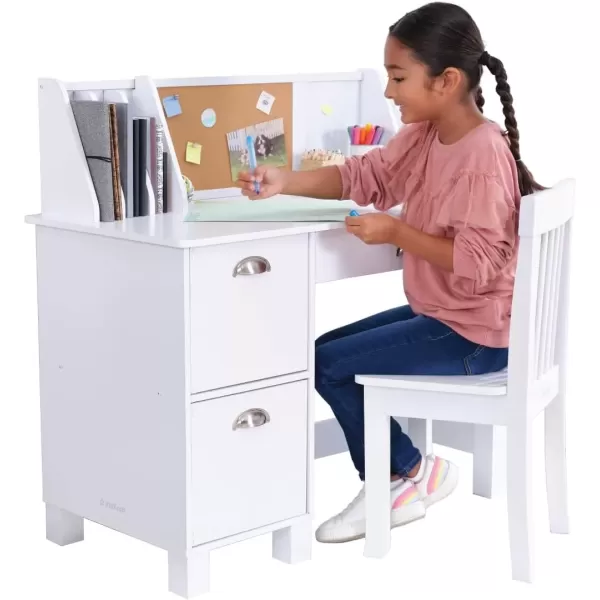 imageKidKraft Wooden Study Desk for Children with Chair Bulletin Board and Cabinets WhiteWhite