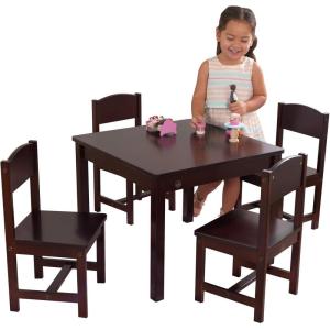 imageKidKraft Wooden Farmhouse Table ampamp 4 Chair Set Childrens Furniture for Arts and Activity Espresso Gift for Ages 38Espresso