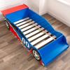 imageKidKraft Wooden Racecar Toddler Bed with Builtin Bench ampamp Bed Rails  Red ampamp Blue