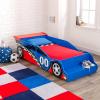 imageKidKraft Wooden Racecar Toddler Bed with Builtin Bench ampamp Bed Rails  Red ampamp Blue