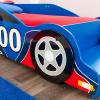imageKidKraft Wooden Racecar Toddler Bed with Builtin Bench ampamp Bed Rails  Red ampamp Blue