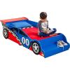 imageKidKraft Wooden Racecar Toddler Bed with Builtin Bench ampamp Bed Rails  Red ampamp Blue