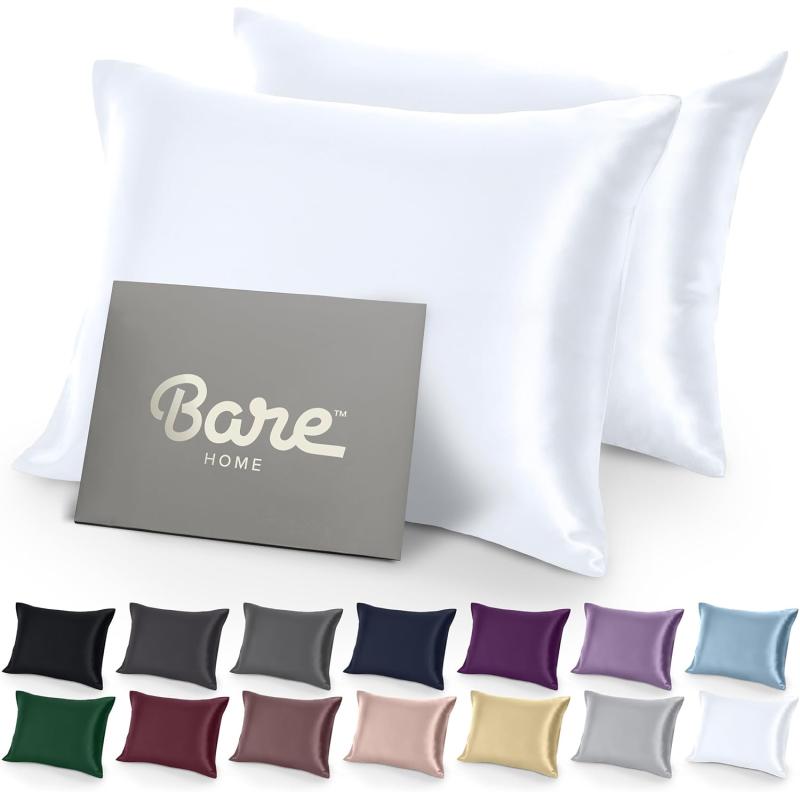 Bare Home Satin Pillowcases for Hair and Skin 2 Pack King 20 36 Luxury Pillowcases Envelope Enclosure Soft and Smooth Satin Breathable Similar to Silk White 2 Pack 01 Silver Grey Bare Home