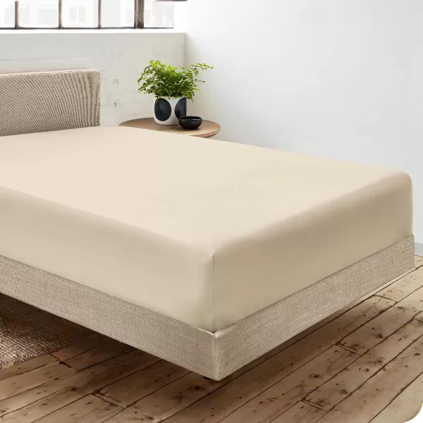 Bare Home 100 Organic Cotton Queen Fitted Bottom Sheet  Crisp Percale Weave  Lightweight ampamp Breathable  Deep Pocket Fitted Sheet Queen Grey04  French Beige