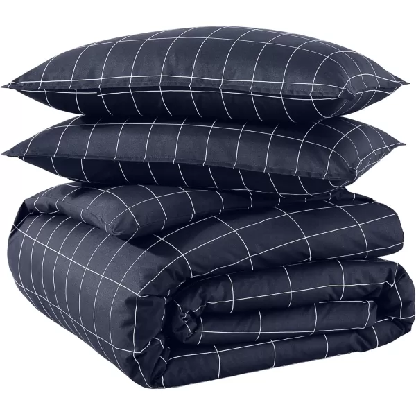 Bare Home Bedding Duvet Cover Queen Size  Premium 1800 Super Soft Duvet Covers Collection  Lightweight Cooling Duvet Cover  Soft Breathable Bedding Duvet Cover Queen Cream23  Grid  Midnight BlueWhite No Comforter