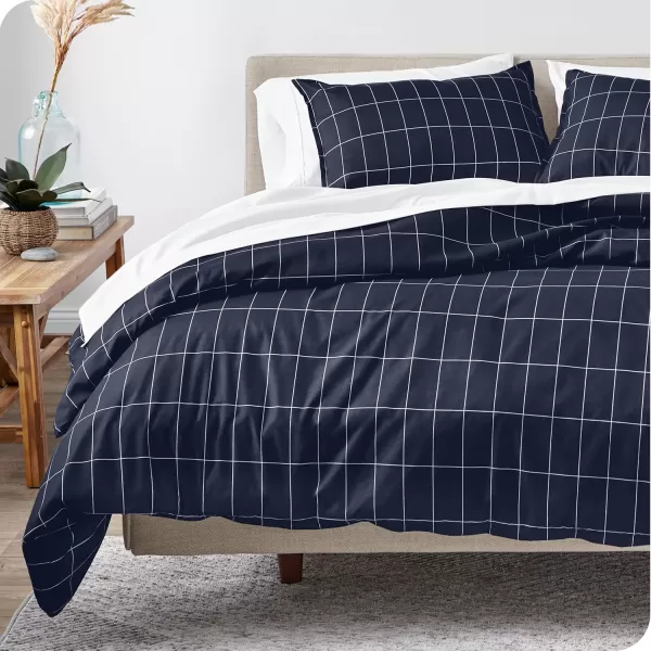 Bare Home Bedding Duvet Cover Queen Size  Premium 1800 Super Soft Duvet Covers Collection  Lightweight Cooling Duvet Cover  Soft Breathable Bedding Duvet Cover Queen Cream23  Grid  Midnight BlueWhite No Comforter