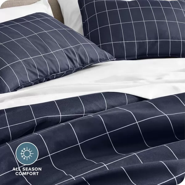Bare Home Bedding Duvet Cover Queen Size  Premium 1800 Super Soft Duvet Covers Collection  Lightweight Cooling Duvet Cover  Soft Breathable Bedding Duvet Cover Queen Cream23  Grid  Midnight BlueWhite No Comforter