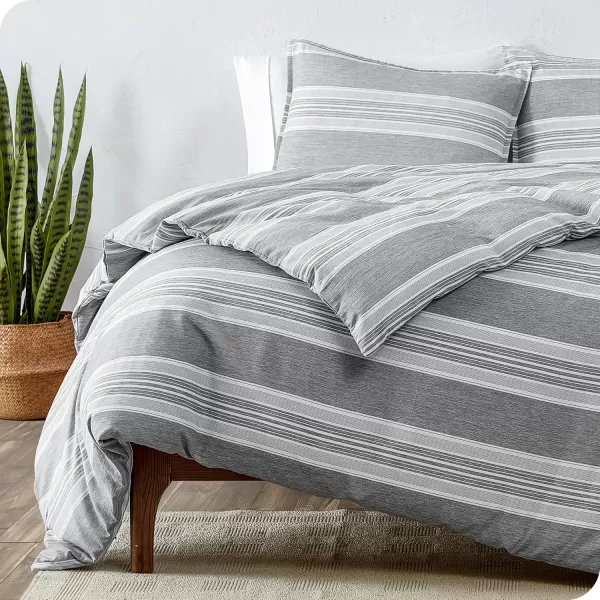 Bare Home Bedding Duvet Cover Queen Size  Premium 1800 Super Soft Duvet Covers Collection  Lightweight Cooling Duvet Cover  Soft Breathable Bedding Duvet Cover Queen Cream28  Stripe  Heathered Charcoal No Comforter