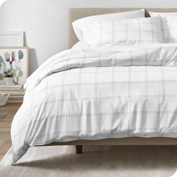 Bare Home Bedding Duvet Cover Queen Size  Premium 1800 Super Soft Duvet Covers Collection  Lightweight Cooling Duvet Cover  Soft Breathable Bedding Duvet Cover Queen Cream18  Modern Plaid  WhiteGrey No Comforter