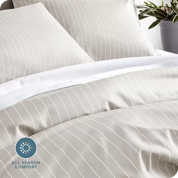 Bare Home Bedding Duvet Cover Queen Size  Premium 1800 Super Soft Duvet Covers Collection  Lightweight Cooling Duvet Cover  Soft Breathable Bedding Duvet Cover Queen Cream24  Pinstripe  StoneWhite No Comforter