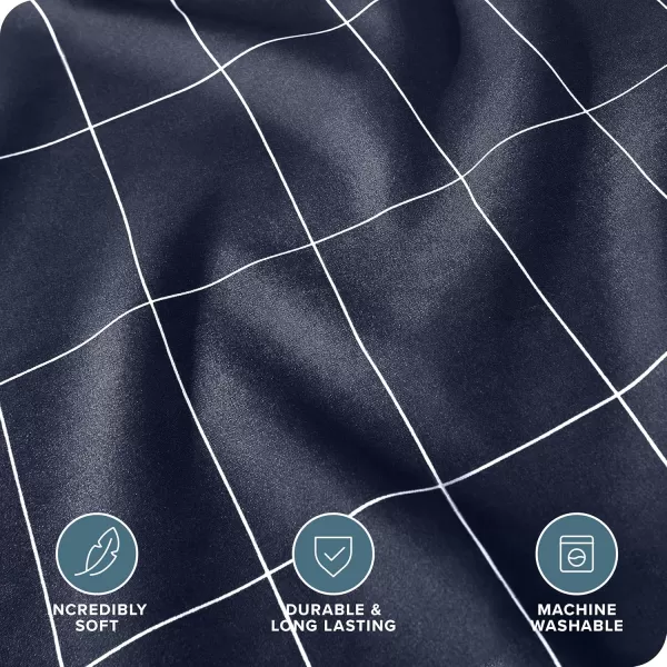 Bare Home Bedding Duvet Cover Queen Size  Premium 1800 Super Soft Duvet Covers Collection  Lightweight Cooling Duvet Cover  Soft Breathable Bedding Duvet Cover Queen Cream23  Grid  Midnight BlueWhite No Comforter