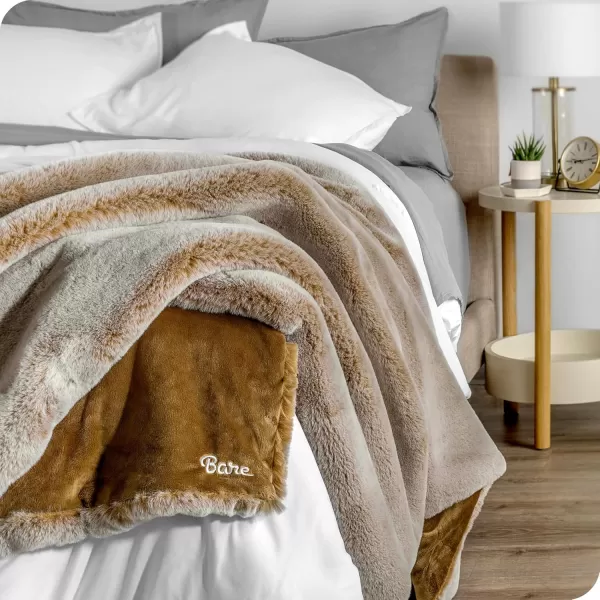 Bare Home Faux Fur Blanket  UltraSoft Luxurious  Cozy Warm Blanket for Couch Sofa Chair Bed  Fuzzy Fluffy Super Soft  Decorative Bed Blanket 80x60 inches Oversized BlushVariegated Caramel