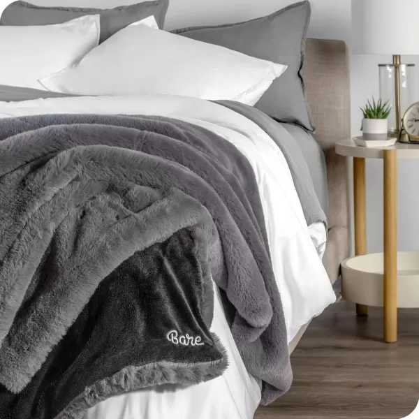 Bare Home Faux Fur Blanket  UltraSoft Luxurious  Cozy Warm Blanket for Couch Sofa Chair Bed  Fuzzy Fluffy Super Soft  Decorative Bed Blanket 80x60 inches Oversized BlushDark Grey