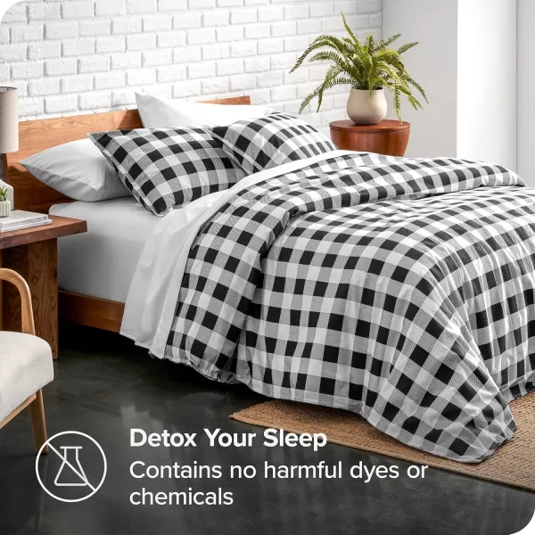 Bare Home Flannel Duvet Cover Set  FullQueen  100 Cotton Velvety Soft Heavyweight Premium Flannel Double Brushed  Includes Sham Pillow Covers FullQueen Light Grey11  Buffalo Plaid  WhiteBlack