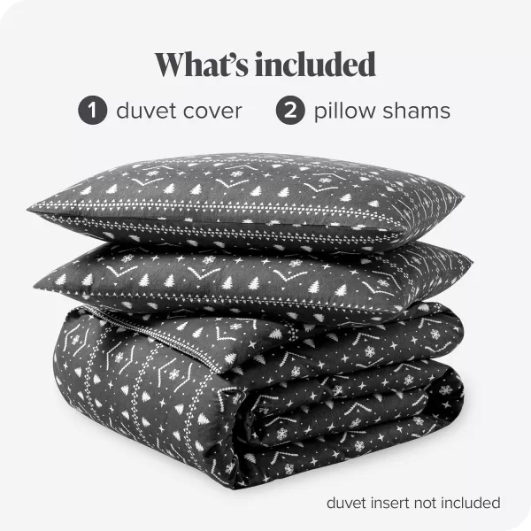 Bare Home Flannel Duvet Cover Set  FullQueen  100 Cotton Velvety Soft Heavyweight Premium Flannel Double Brushed  Includes Sham Pillow Covers FullQueen Light Grey18  Winter Alpine