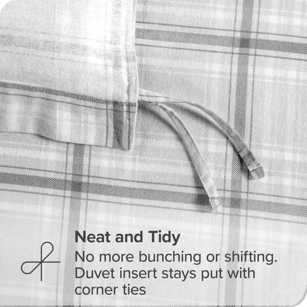 Bare Home Flannel Duvet Cover Set  FullQueen  100 Cotton Velvety Soft Heavyweight Premium Flannel Double Brushed  Includes Sham Pillow Covers FullQueen Light Grey14  Tartan Plaid