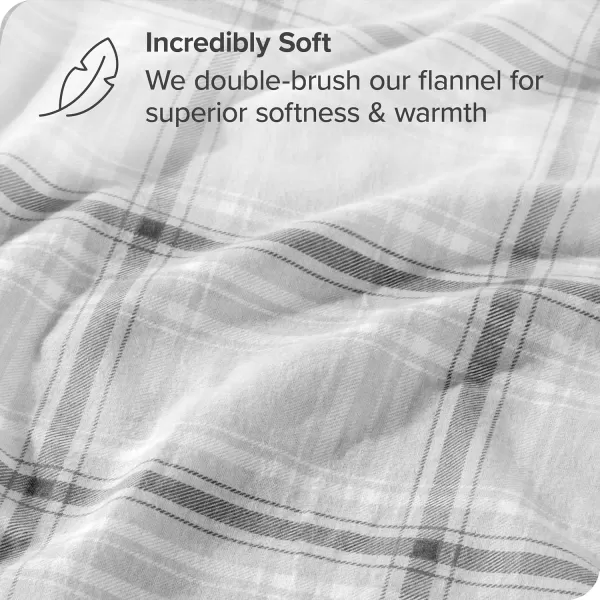 Bare Home Flannel Duvet Cover Set  FullQueen  100 Cotton Velvety Soft Heavyweight Premium Flannel Double Brushed  Includes Sham Pillow Covers FullQueen Light Grey14  Tartan Plaid