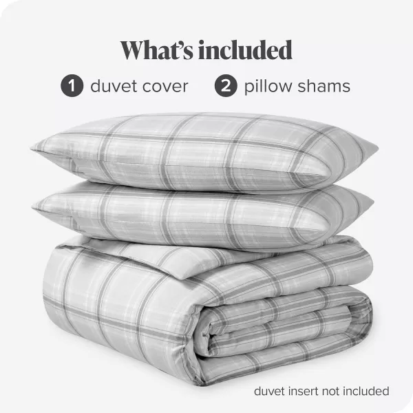 Bare Home Flannel Duvet Cover Set  FullQueen  100 Cotton Velvety Soft Heavyweight Premium Flannel Double Brushed  Includes Sham Pillow Covers FullQueen Light Grey14  Tartan Plaid