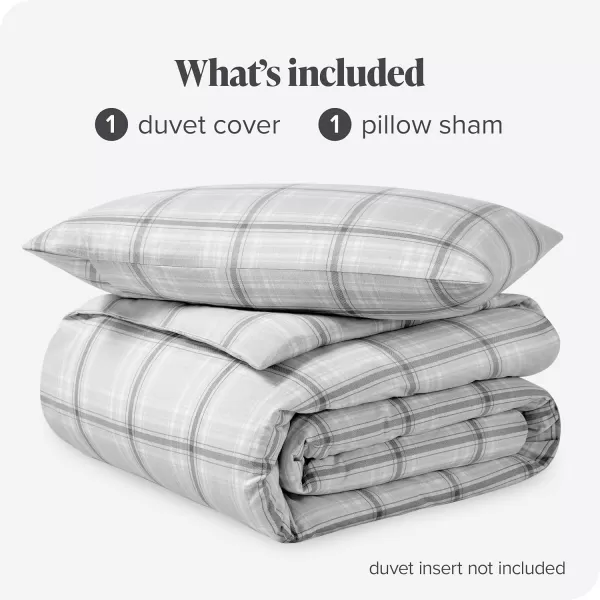 Bare Home Flannel Duvet Cover Set  FullQueen  100 Cotton Velvety Soft Heavyweight Premium Flannel Double Brushed  Includes Sham Pillow Covers FullQueen Light Grey14  Tartan Plaid