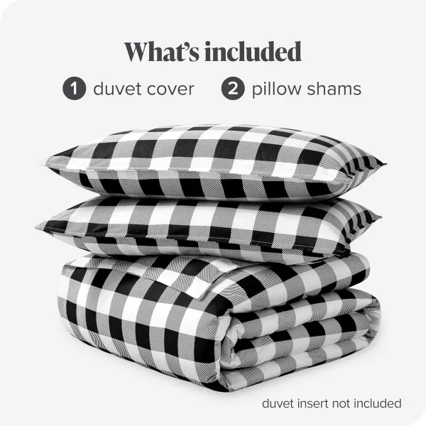 Bare Home Flannel Duvet Cover Set  FullQueen  100 Cotton Velvety Soft Heavyweight Premium Flannel Double Brushed  Includes Sham Pillow Covers FullQueen Light Grey11  Buffalo Plaid  WhiteBlack