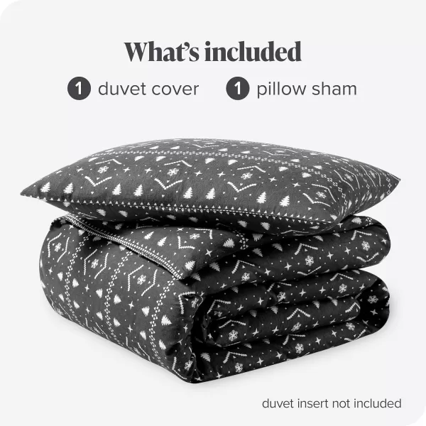 Bare Home Flannel Duvet Cover Set  FullQueen  100 Cotton Velvety Soft Heavyweight Premium Flannel Double Brushed  Includes Sham Pillow Covers FullQueen Light Grey18  Winter Alpine