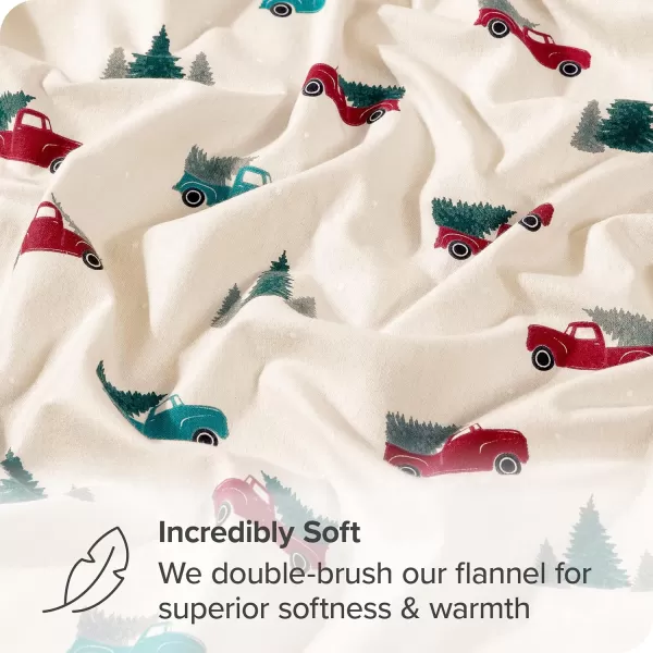 Bare Home Flannel Sheet Set Prints 100 Cotton Velvety Soft Heavyweight  Double Brushed Flannel for Extra Softness ampamp Comfort  Deep Pocket  Bed Sheets Queen Tartan Plaid13  Vintage Truck