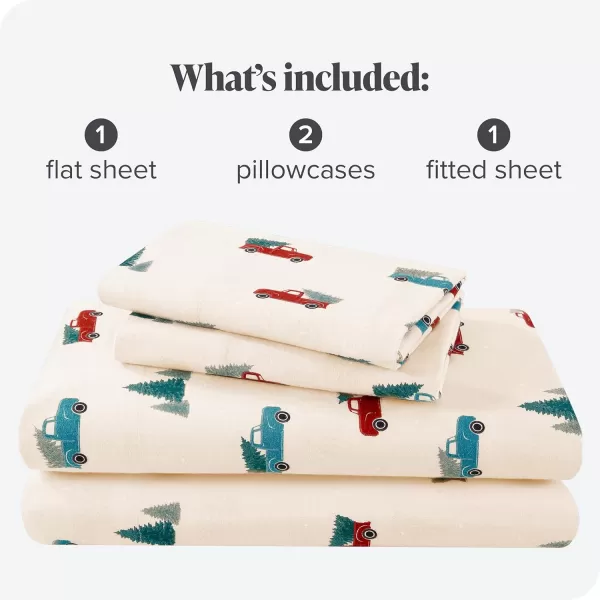 Bare Home Flannel Sheet Set Prints 100 Cotton Velvety Soft Heavyweight  Double Brushed Flannel for Extra Softness ampamp Comfort  Deep Pocket  Bed Sheets Queen Tartan Plaid13  Vintage Truck