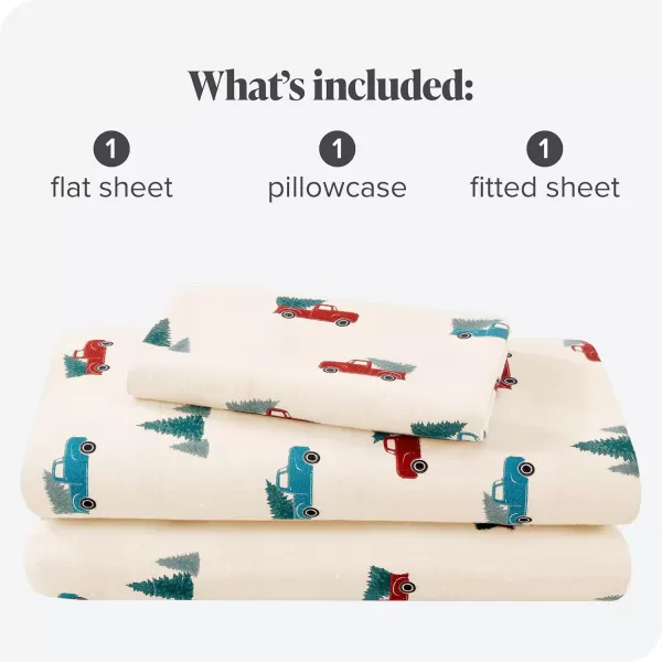 Bare Home Flannel Sheet Set Prints 100 Cotton Velvety Soft Heavyweight  Double Brushed Flannel for Extra Softness ampamp Comfort  Deep Pocket  Bed Sheets Queen Tartan Plaid13  Vintage Truck