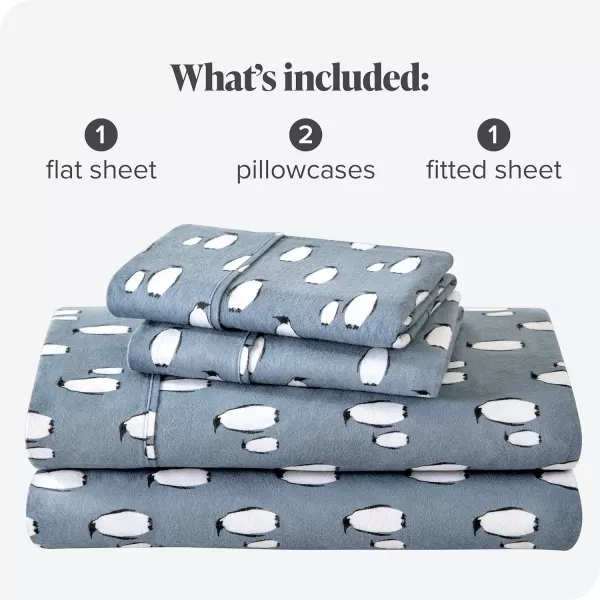 Bare Home Flannel Sheet Set Prints 100 Cotton Velvety Soft Heavyweight  Double Brushed Flannel for Extra Softness ampamp Comfort  Deep Pocket  Bed Sheets Queen Tartan Plaid14  Penguin