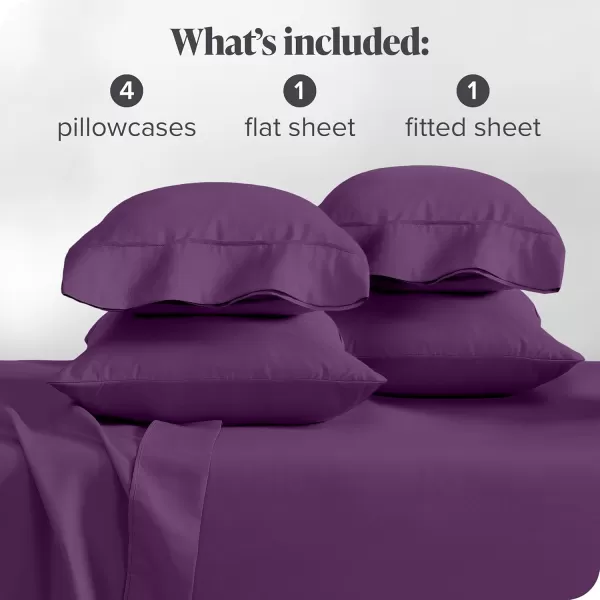 Bare Home Hotel Luxury King Sheet Set Extra Soft  6 Piece Set  Deep Pockets  Easy Fit  Cooling ampamp Breathable  Wrinkle Fade Stain Resistant  Set Includes 4 Pillowcases King Plum