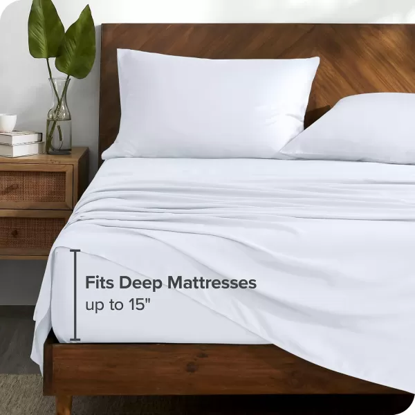 Bare Home Lyocell Tencel Sheet Set  Queen Size  4 Piece Set  Derived from Eucalyptus  AllSeason  Ultra Soft  Deep Pocket Queen White01  White