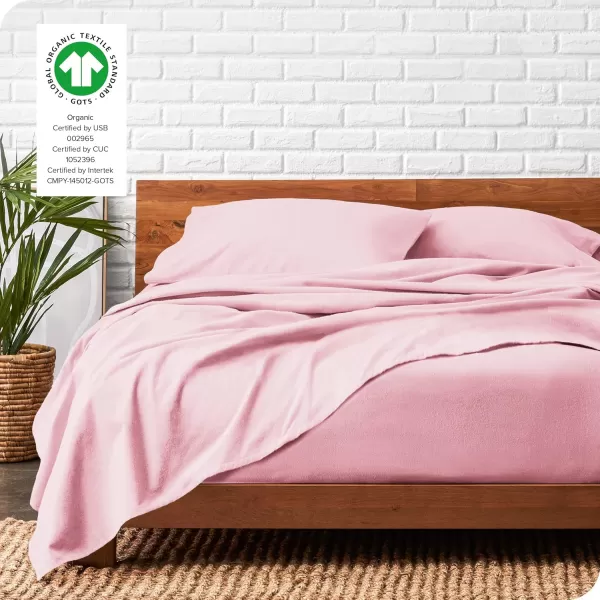 Bare Home Organic Cotton Flannel Sheet Set  Queen Size  100 Cotton  Double Brushed for Extra Softness ampamp Comfort  Warm Cozy and Durable  Breathable  Bed Sheets Queen Light Grey14  Light Pink
