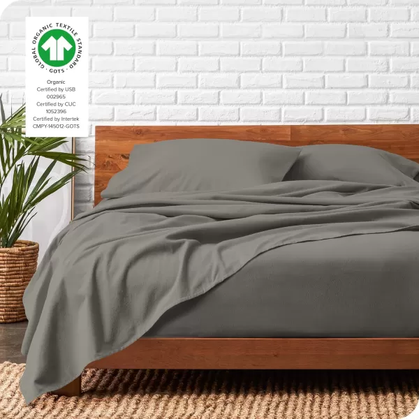 Bare Home Organic Cotton Flannel Sheet Set  Queen Size  100 Cotton  Double Brushed for Extra Softness ampamp Comfort  Warm Cozy and Durable  Breathable  Bed Sheets Queen Light Grey03  Light Grey