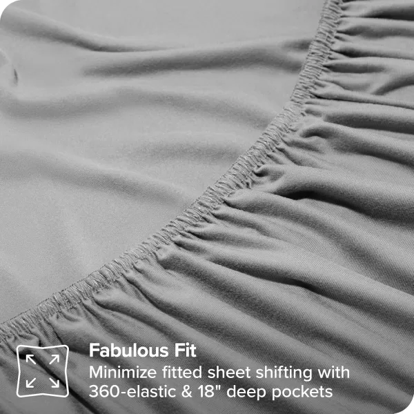 Bare Home Premium Microfiber Stretch Knit Sheet Set 4Way Stretch Bed Sheets Cooling ampamp Breathable Stretch Fitted Sheet Stretch Flat Sheet Stretch Envelope Pillowcases King Light Grey04  Light Grey
