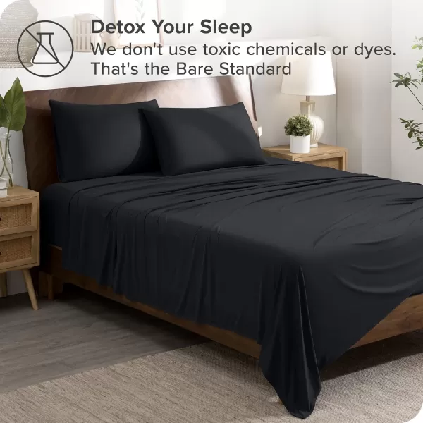 Bare Home Premium Microfiber Stretch Knit Sheet Set 4Way Stretch Bed Sheets Cooling ampamp Breathable Stretch Fitted Sheet Stretch Flat Sheet Stretch Envelope Pillowcases King Light Grey02  Black