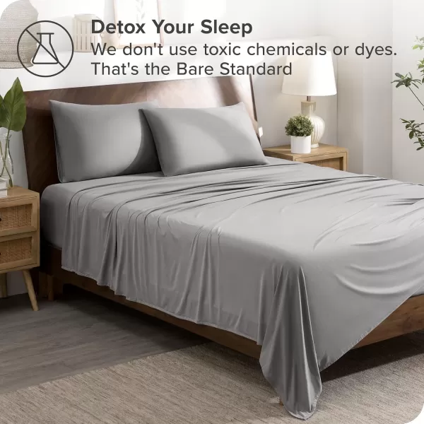 Bare Home Premium Microfiber Stretch Knit Sheet Set 4Way Stretch Bed Sheets Cooling ampamp Breathable Stretch Fitted Sheet Stretch Flat Sheet Stretch Envelope Pillowcases King Light Grey04  Light Grey
