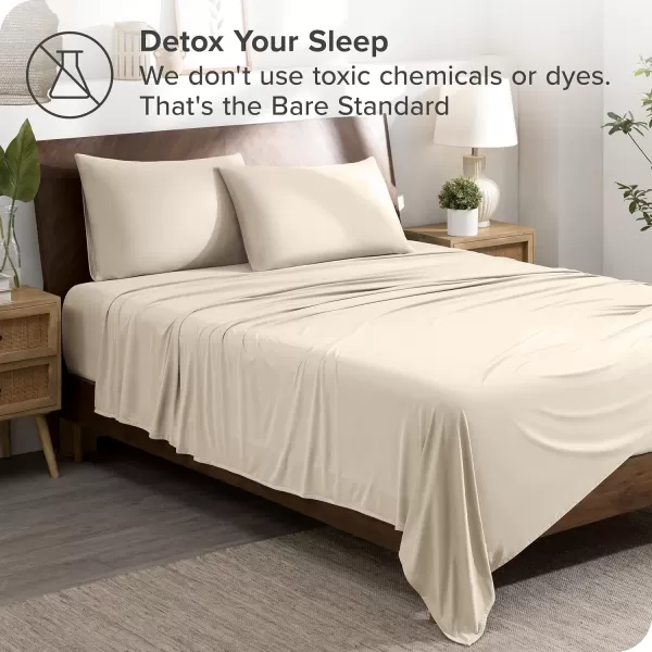 Bare Home Premium Microfiber Stretch Knit Sheet Set 4Way Stretch Bed Sheets Cooling ampamp Breathable Stretch Fitted Sheet Stretch Flat Sheet Stretch Envelope Pillowcases King Light Grey05  Sand