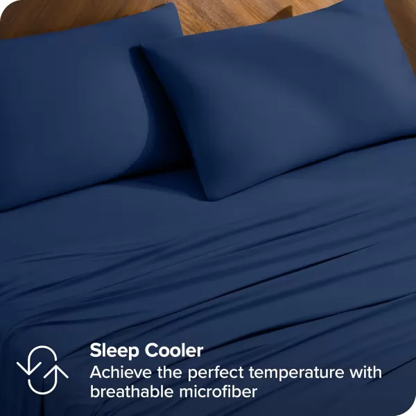 Bare Home Premium Microfiber Stretch Knit Sheet Set 4Way Stretch Bed Sheets Cooling ampamp Breathable Stretch Fitted Sheet Stretch Flat Sheet Stretch Envelope Pillowcases King Light Grey06  Dark Blue