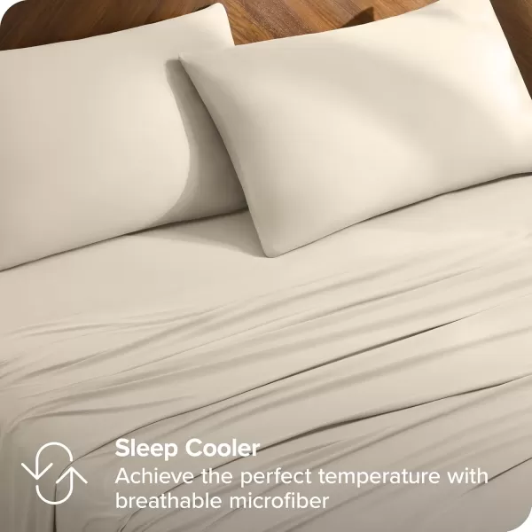 Bare Home Premium Microfiber Stretch Knit Sheet Set 4Way Stretch Bed Sheets Cooling ampamp Breathable Stretch Fitted Sheet Stretch Flat Sheet Stretch Envelope Pillowcases King Light Grey05  Sand