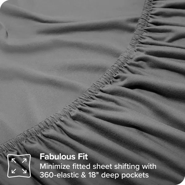 Bare Home Premium Microfiber Stretch Knit Sheet Set 4Way Stretch Bed Sheets Cooling ampamp Breathable Stretch Fitted Sheet Stretch Flat Sheet Stretch Envelope Pillowcases King Light Grey03  Grey