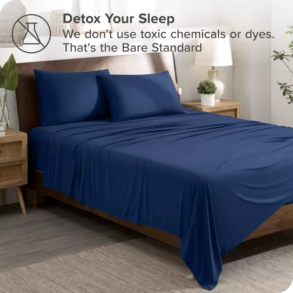 Bare Home Premium Microfiber Stretch Knit Sheet Set 4Way Stretch Bed Sheets Cooling ampamp Breathable Stretch Fitted Sheet Stretch Flat Sheet Stretch Envelope Pillowcases King Light Grey06  Dark Blue