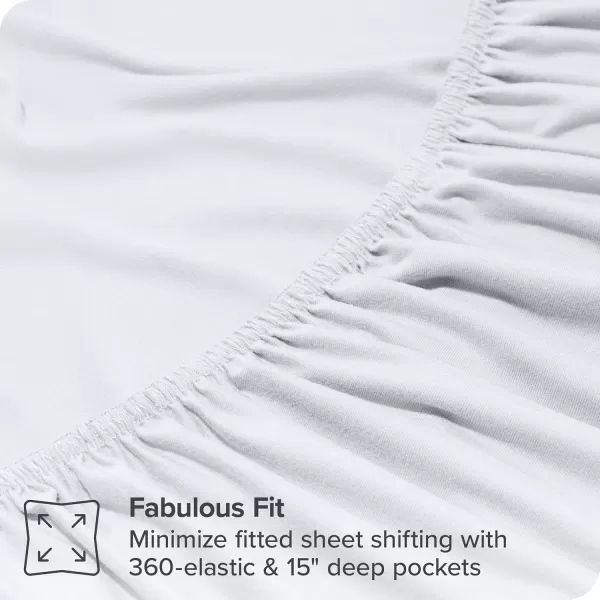 Bare Home Premium Microfiber Stretch Knit Sheet Set 4Way Stretch Bed Sheets Cooling ampamp Breathable Stretch Fitted Sheet Stretch Flat Sheet Stretch Envelope Pillowcases King Light Grey01  White