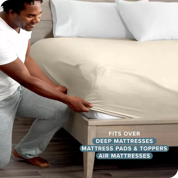 Bare Home Queen Fitted Sheet  Extra Deep Pocket Fitted Sheet  Premium 1800 Microfiber  UltraSoft Wrinkle Free  Queen Deep Pocket Bottom Sheets Queen  11quot to 22quot Pocket Grey08  Sand