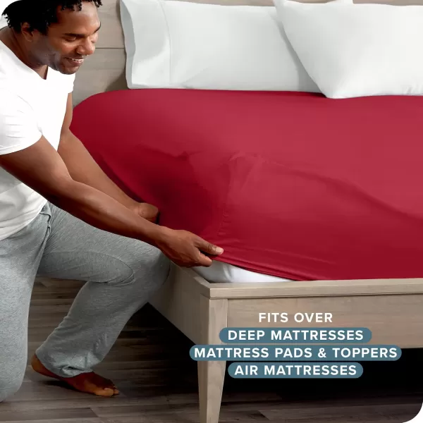 Bare Home Queen Fitted Sheet  Extra Deep Pocket Fitted Sheet  Premium 1800 Microfiber  UltraSoft Wrinkle Free  Queen Deep Pocket Bottom Sheets Queen  11quot to 22quot Pocket Grey12  Red