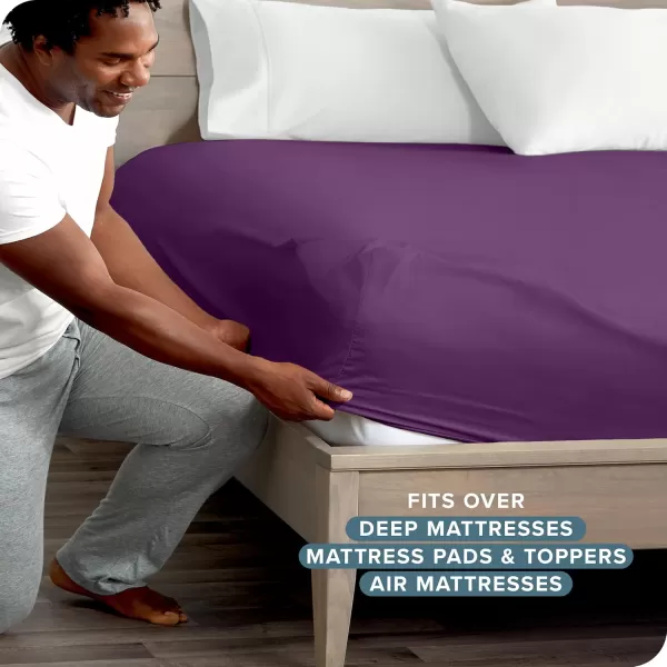 Bare Home Queen Fitted Sheet  Extra Deep Pocket Fitted Sheet  Premium 1800 Microfiber  UltraSoft Wrinkle Free  Queen Deep Pocket Bottom Sheets Queen  11quot to 22quot Pocket Grey10  Plum