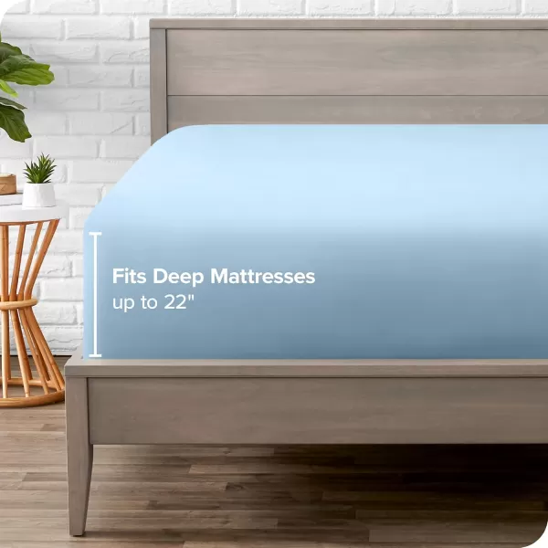 Bare Home Queen Fitted Sheet  Extra Deep Pocket Fitted Sheet  Premium 1800 Microfiber  UltraSoft Wrinkle Free  Queen Deep Pocket Bottom Sheets Queen  11quot to 22quot Pocket Grey07  Light Blue