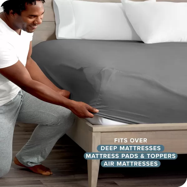 Bare Home Queen Fitted Sheet  Extra Deep Pocket Fitted Sheet  Premium 1800 Microfiber  UltraSoft Wrinkle Free  Queen Deep Pocket Bottom Sheets Queen  11quot to 22quot Pocket Grey03  Grey