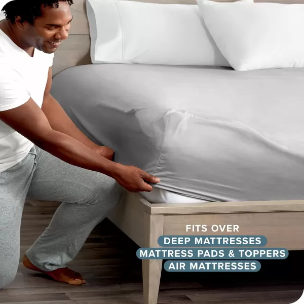 Bare Home Queen Fitted Sheet  Extra Deep Pocket Fitted Sheet  Premium 1800 Microfiber  UltraSoft Wrinkle Free  Queen Deep Pocket Bottom Sheets Queen  11quot to 22quot Pocket Grey04  Light Grey