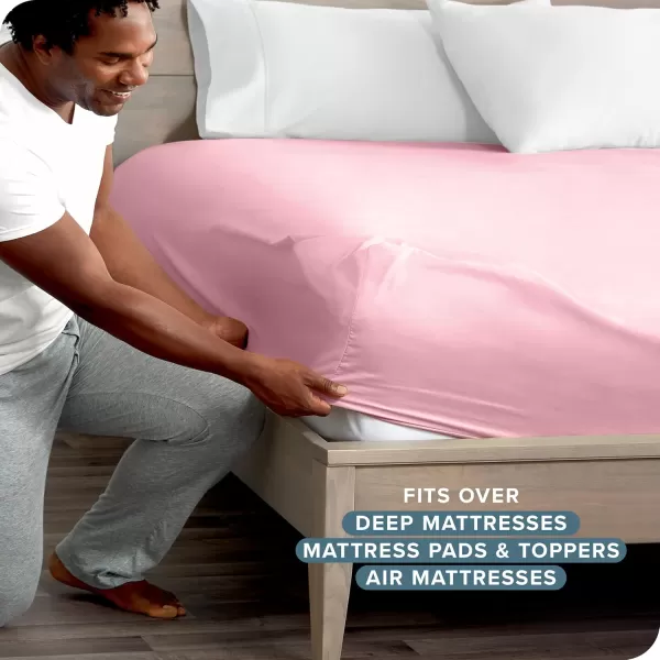 Bare Home Queen Fitted Sheet  Extra Deep Pocket Fitted Sheet  Premium 1800 Microfiber  UltraSoft Wrinkle Free  Queen Deep Pocket Bottom Sheets Queen  11quot to 22quot Pocket Grey13  Light Pink