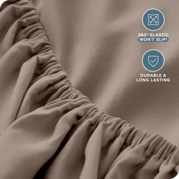 Bare Home Queen Fitted Sheet  Extra Deep Pocket Fitted Sheet  Premium 1800 Microfiber  UltraSoft Wrinkle Free  Queen Deep Pocket Bottom Sheets Queen  11quot to 22quot Pocket Grey09  Taupe